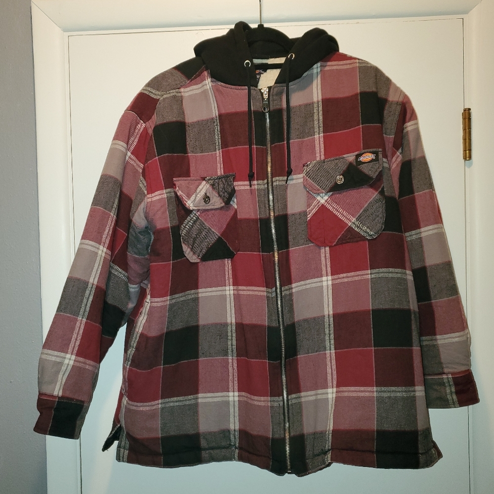 Dickies Sherpa Lined Plaid Hooded Shirt Jacket